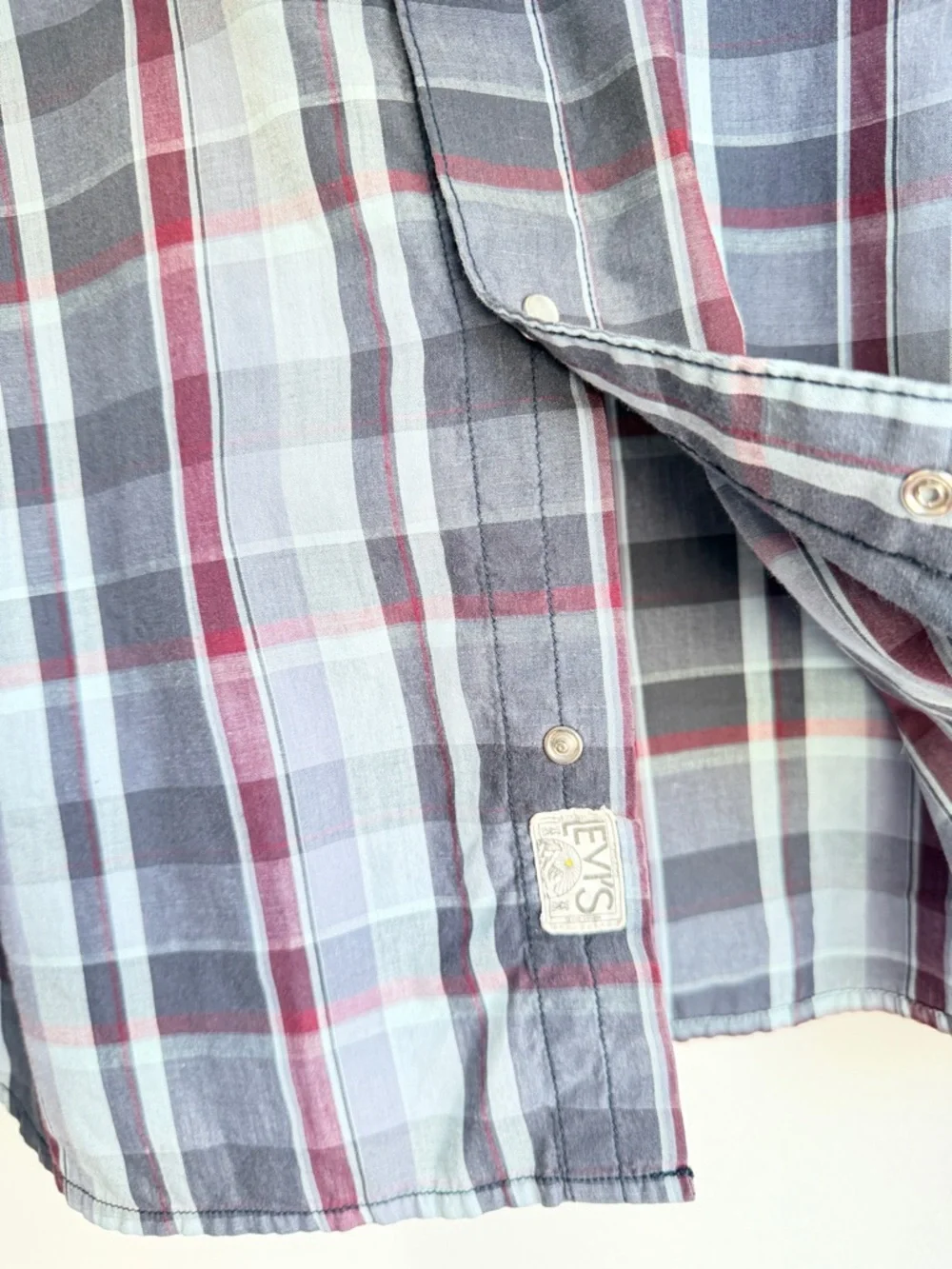 Levi’s Pearl Snap Western Shirt XXL – Gray & Wine Lightweight Long Sleeve
